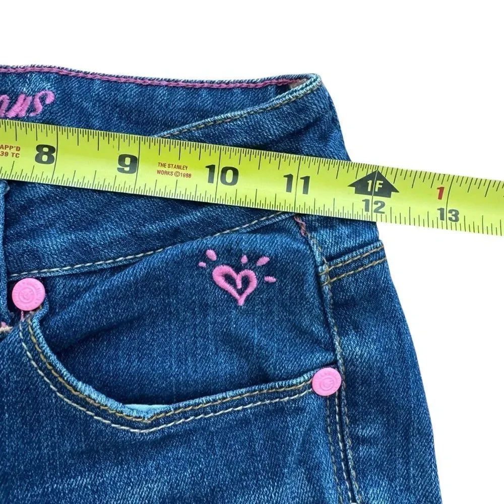 Y2K Justice Blue Denim Jeans Straight Rolled Up Cuff Faded Distressed 12S